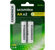 Батарейка щелочная Alkaline LR06/AA (2шт/блистер) GENERICA, Алкалиновые батарейки