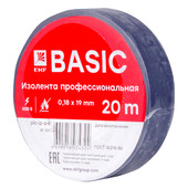 Изолента класс А 0,18х19мм 20 метров синяя EKF Basic, Изолента и скотч