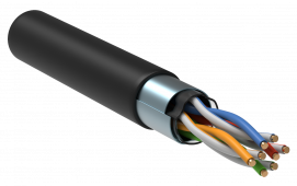 Кабель связи витая пара внешний экранированный F/UTP 4PR 24AWG 4х2х0,45 CU CAT5e черный 305м OUTDOOR IEK, витая пара экранированный кабель