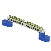 Шина "0" N (6x9мм) 14 отверстий цинк 2 синих угловых изолятора EKF PROxima, Шины нулевые