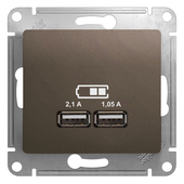 Розетка USB 2100 мА Glossa SE шоколад, USB розетки