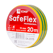 Изолента ПВХ желто-зеленая 19мм 20м серии SafeFlex EKF, Изолента и скотч