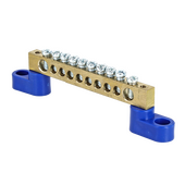 Шина "0" N (6х9мм) 10 отверстий латунь 2 синих угловых изолятора EKF PROxima, Шины нулевые