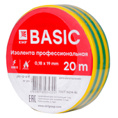 Изолента класс А (0,18х19мм) (20м.) желто-зеленая EKF Basic, Изолента и скотч