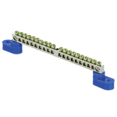 Шина "0" N (6x9мм) 20 отверстий цинк 2 синих угловых изолятора EKF PROxima, Шины нулевые