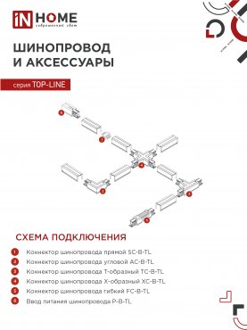 Светильник трековый подвесной TP-GX53-TL 82RW под лампу GX53 с подсветкой 80мм, шнур 1м, белый IN HOME, Светильники под светодиодную лампу трековые