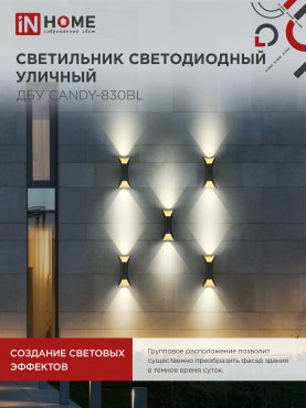 Светильник уличный светодиодный ДБУ CANDY-830BL 8Вт 3000К IP54 черный IN HOME, Уличные светодиодные светильники