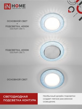 Светильник встраиваемый GX53R-crystal R22L с подсветкой 4К под лампу GX53 Голубой/Хром IN HOME, Светильники точечные встраиваемые