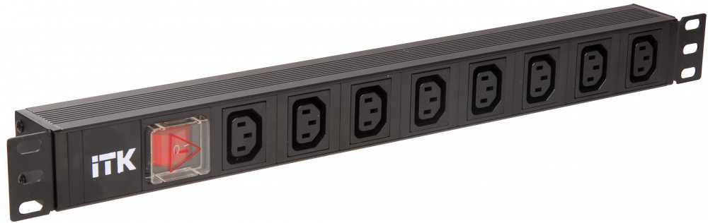 ITK PDU 8 розеток C13 с LED выключателем 1U вх. C14 без шнура, Аксессуары для телекоммуникационных шкафов и стоек