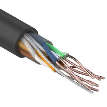 Кабель связи витая пара внешний НЕ экранированный UTP 4PR 24AWG, CAT5e, черный, бухта 305м REXANT (OUTDOOR), витая пара не экранированный кабель