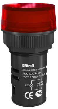 Лампа сигнальная ADDS D22 КРАСНЫЙ LED 220В ЛK-22 DEKraft, Лампы сигнальные и индикаторы