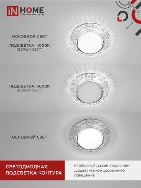 Светильник встраиваемый GX53R-crystal БАБОЧКИ-R15L с подсветкой 4К под GX53 Прозрачный/Хром IN HOME, Точечные светильники