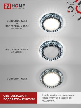 Светильник встраиваемый GX53R-crystal R42L-BC с подсветкой 4К под GX53 Черный/Хром IN HOME, Светильники точечные встраиваемые