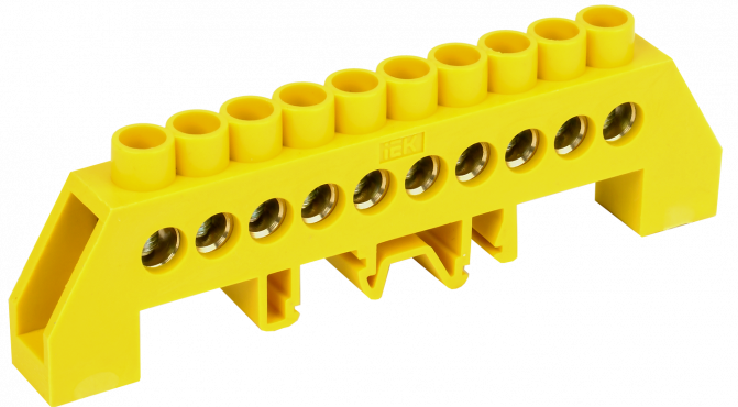 Шина PE "земля" в комб DIN-изол"Стойка" ШНИ-8х12-10-КС-Ж IEK, Шины нулевые