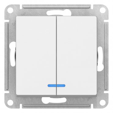 Выключатель двухклавишный AtlasDesign SE с подсветкой белый, Выключатели встраиваемые