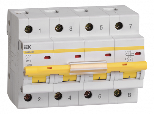Автоматический выключатель ВА47-100 4Р 20А 10кА характеристика C IEK, Автоматические выключатели модульные