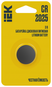 Батарейка дисковая литиевая CR2025 (1шт/блистер) IEK, Литиевые батарейки