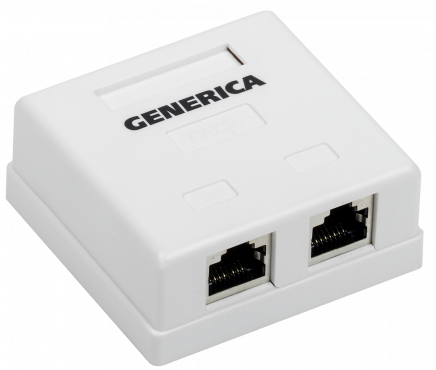 Розетка информационная настенная RJ45 категория 5Е FTP 2 порта GENERICA, Компьютерные розетки