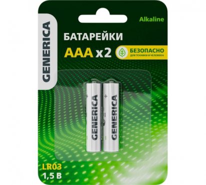 Батарейка щелочная Alkaline LR03/AAA (2шт/блистер) GENERICA, Алкалиновые батарейки