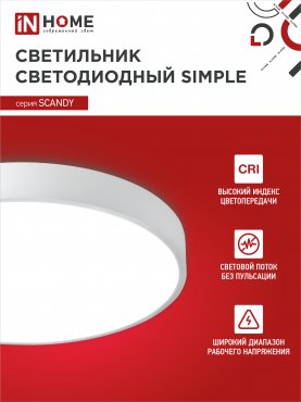 Светильник светодиодный SCANDY SIMPLE-7040W 70Вт 230В 4000К 5600Лм 400х50мм белый IN HOME, Потолочные светильники