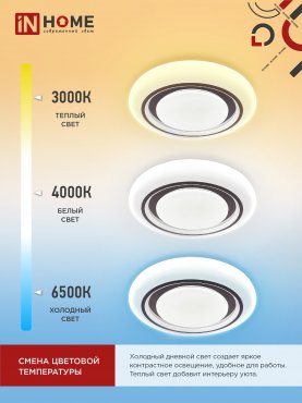 Светильник светодиодный COMFORT AURORA 75Вт 230В 3000-6500K 6000Лм 480x80мм с пультом ДУ IN HOME, Потолочные светильники